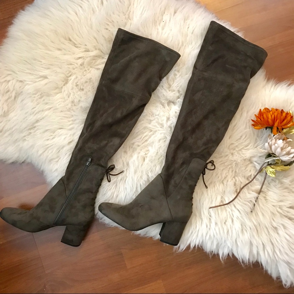 Aldo over the knee suede green boots